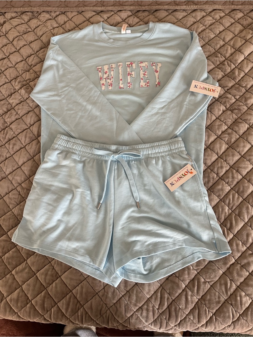Wifey Light Blue Floral Lettering Lounge Set